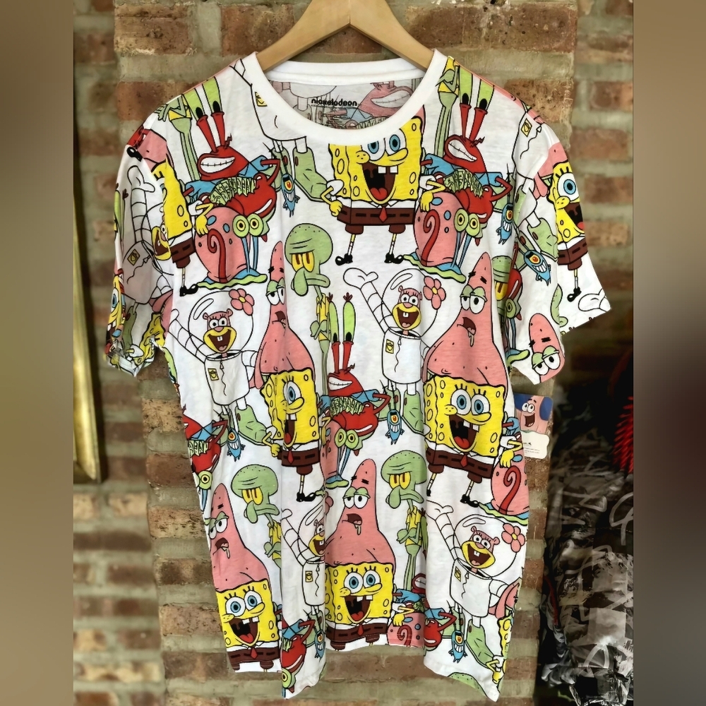 Nwot Spongebob All Over Print T-shirt Sz Large